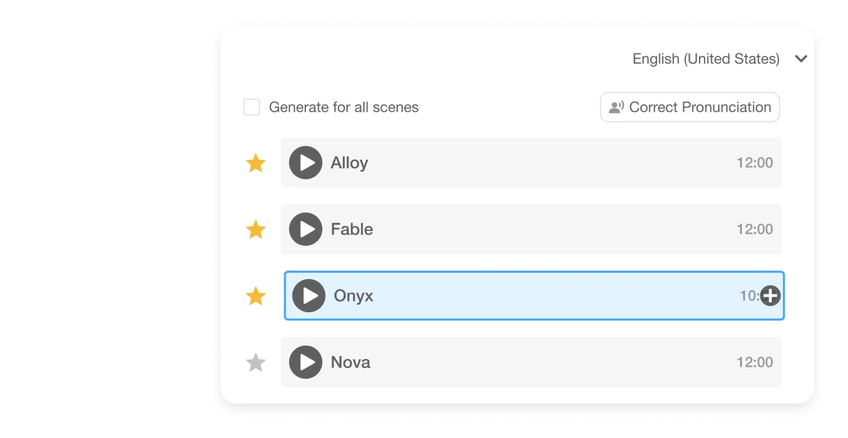 Add voiceover to your video projects with options to record voiceovers for any scene and automatically sync the timing.